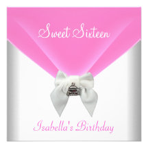 Sweet Sixteen 16th Birthday Party Pretty Pink Bow Personalized Announcements