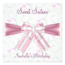 Sweet Sixteen 16th Birthday Party Pretty Pink Bow Custom Invite