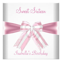 Sweet Sixteen 16th Birthday Party Pretty Pink Bow Personalized Announcements
