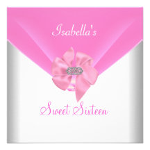Sweet Sixteen 16th Birthday Party Pretty Pink Bow Personalized Announcement