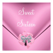 Sweet Sixteen 16th Birthday Party Pretty Pink Bow Personalized Invitation