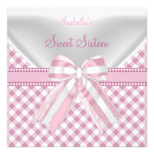 Sweet Sixteen 16th Birthday Party Pretty Pink Bow Invitations