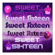 Sweet Sixteen 16th Birthday Party Purple 2 Personalized Announcement