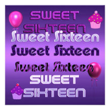 Sweet Sixteen 16th Birthday Party Purple Announcement