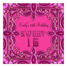 Sweet Sixteen Pink Frame 16th Birthday Party Custom Announcements