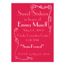 Sweet Sixteen, pink, party invatation, girly Announcement
