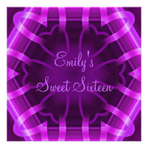Sweet Sixteen Purple Hearts 16th Birthday Party Invites