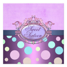 Sweet Sixteen Purple Polka Dot Birthday Invitation