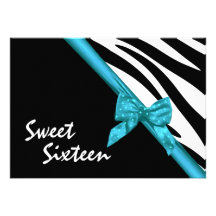 Sweet Sixteen Zebra and Ribbon Personalised Invitations