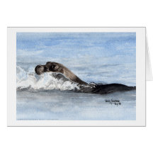 Swimming Baby Seal, Watercolor Card