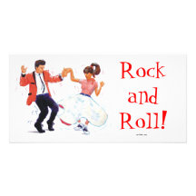 swing dancer poodle skirt & saddle shoes photo cards