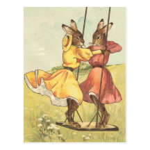 swinging bunnies vintage card post cards