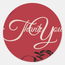 Swir Thank You Label Seal - Wedding Black and Red Round Stickers