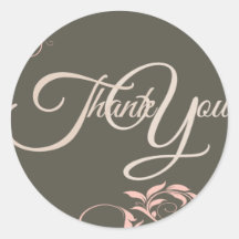 Swir Thank You Label Seal - Wedding Pink black Round Stickers