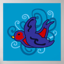Swirly Tattoo Swallow Posters