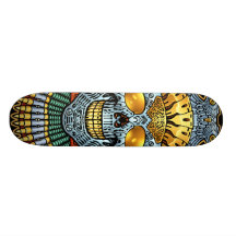 Symmetrical Skull with Guns and bullets by Al Rio Skate Board Decks
