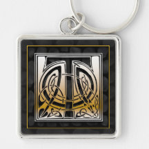 T Initial "Celtic Black Stone" Key Chain