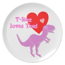 T-Rex loves You Cartoon Dinosaur Dinner Plate