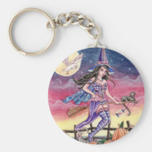 Tabitha - Witch, Cat and Owl Keychain