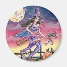 Tabitha - Witch, Cat and Owl Magnet