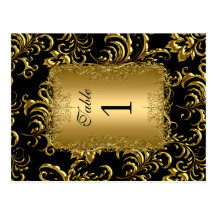Table Number Seating Place Cards Damask Gold Postcard