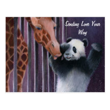 Tai Shan getting a kiss from Miss Sniffy Postcards