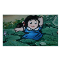 Taiwanese girl in lily pond business card templates