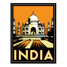 taj mahal india art deco retro poster post card