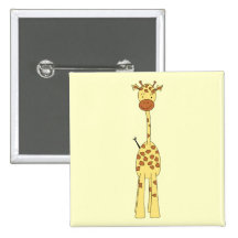 Tall Cute Giraffe. Cartoon Animal. Pinback Button