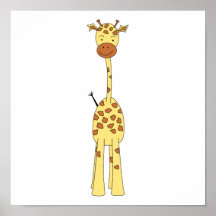 Tall Cute Giraffe. Cartoon Animal. Poster