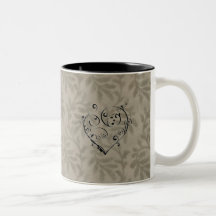 Tan Floral Mug with Heart