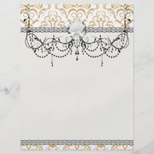 tan gold on white ornate damask pattern personalized flyer