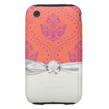 tangerine and purple henna style damask tough iPhone 3 cases