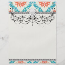 tangerine orange and aqua blue ornate damask personalised flyer
