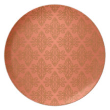 Tangerine Orange Damask Party Plates