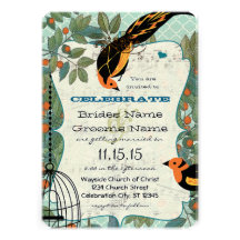 Tangerine Yellow & Black Art Deco Inspired Birds Personalized Announcement