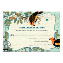 Tangerine Yellow & Black Art Deco Inspired Birds Personalised Announcements