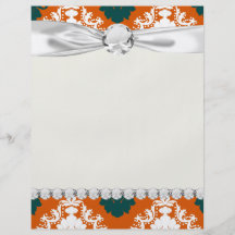 tangy orange teal white damask pattern flyer design