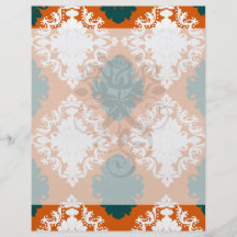 tangy orange teal white damask pattern flyer design