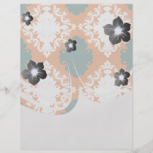 tangy orange teal white damask pattern personalised flyer