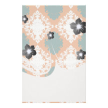 tangy orange teal white damask pattern custom stationery