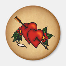 Tattoo Hearts with Arrow Fridge Magnets