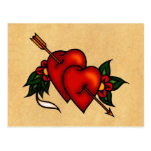 Tattoo Hearts with Arrow Post Cards