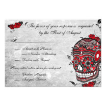 Tattoo Rose & Fluers Muerte Skull Reception Card Personalised Announcement