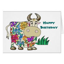 Tattooed Cow Birthday Greeting Card