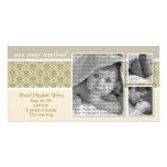 {TBA} 8x4 Taupe Baroque 3-Photo Birth Announcement photo cards