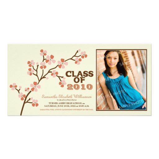 TBA Cherry Blossom Graduation Announcement (coral) Custom Photo Card