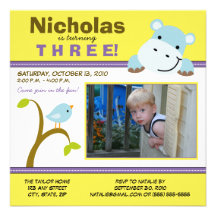 {TBA} Yellow Hippo & Birdie Birthday Party Invite
