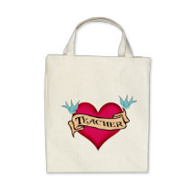 Teacher - Custom Heart Tattoo T-shirts & Gifts Canvas Bags