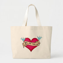 Teacher - Custom Heart Tattoo T-shirts & Gifts Tote Bags